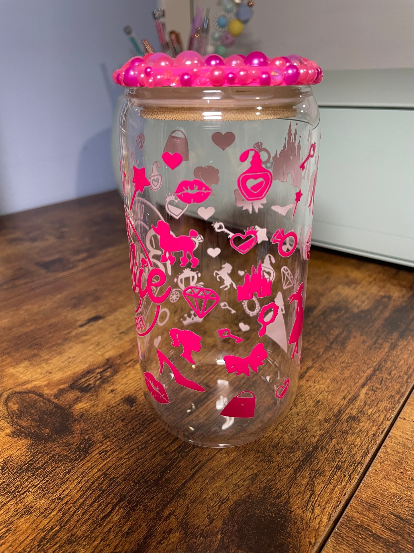 Pink Doll With Rhinestone Sparkly Lid