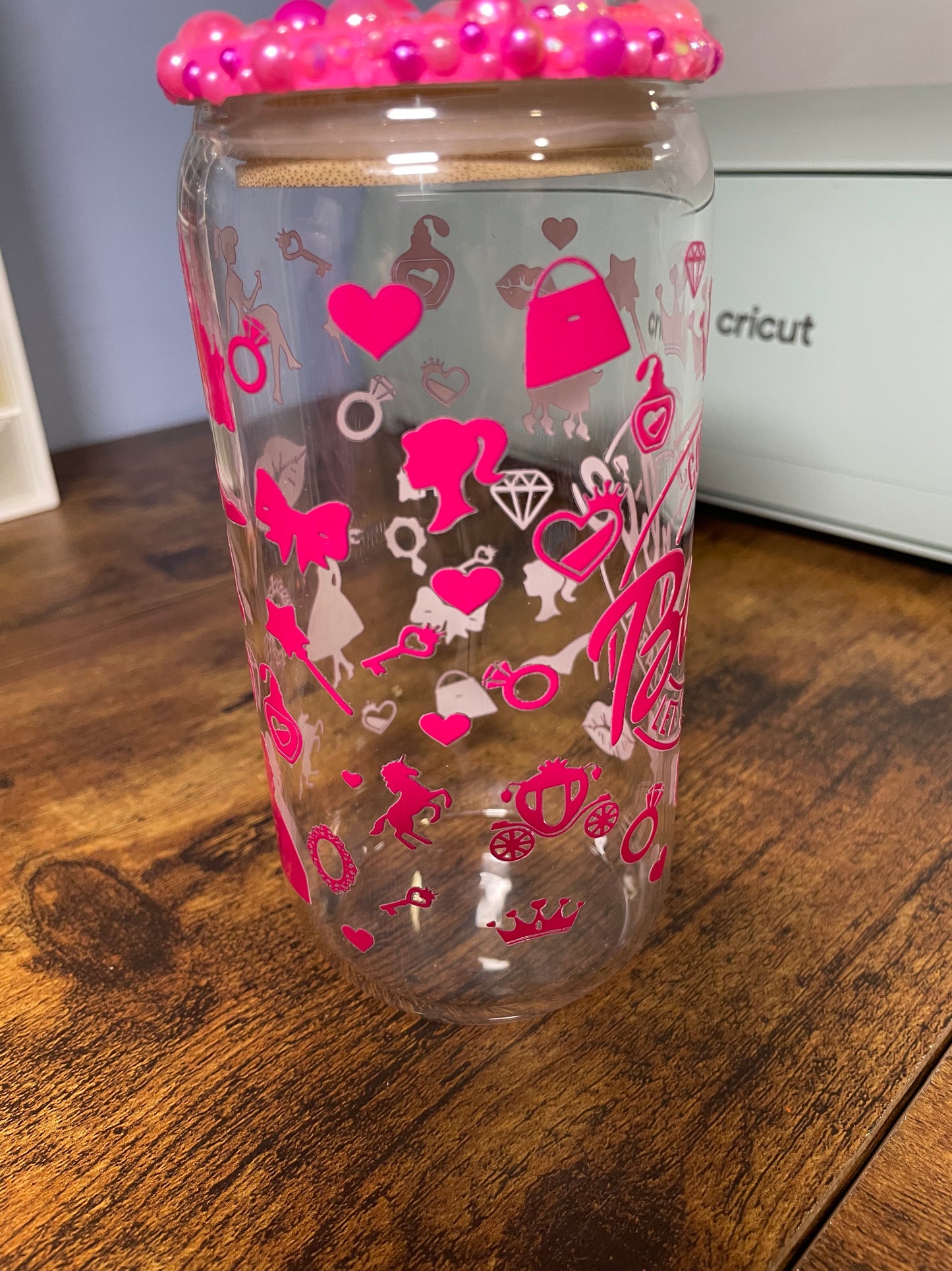 Pink Doll With Rhinestone Sparkly Lid