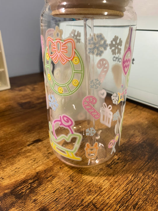 Bright Christmas 16oz Glass Tumbler